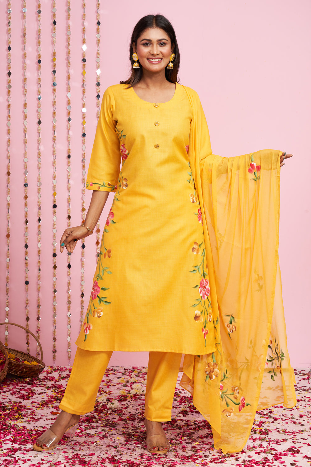 Hand Painted Kurti Set With Dupatta