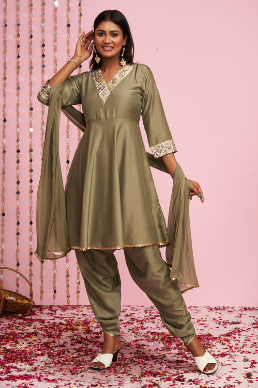 Semi Ethnic Kurti With Dhoti And Dupatta