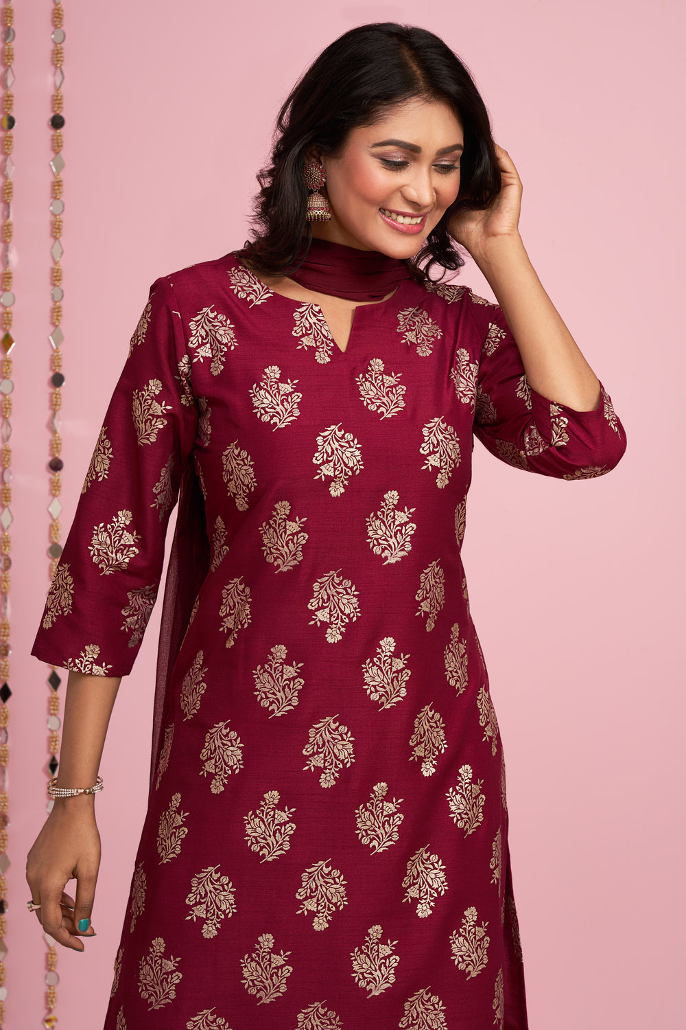 Foil Printed Kurti Set With Dupatta