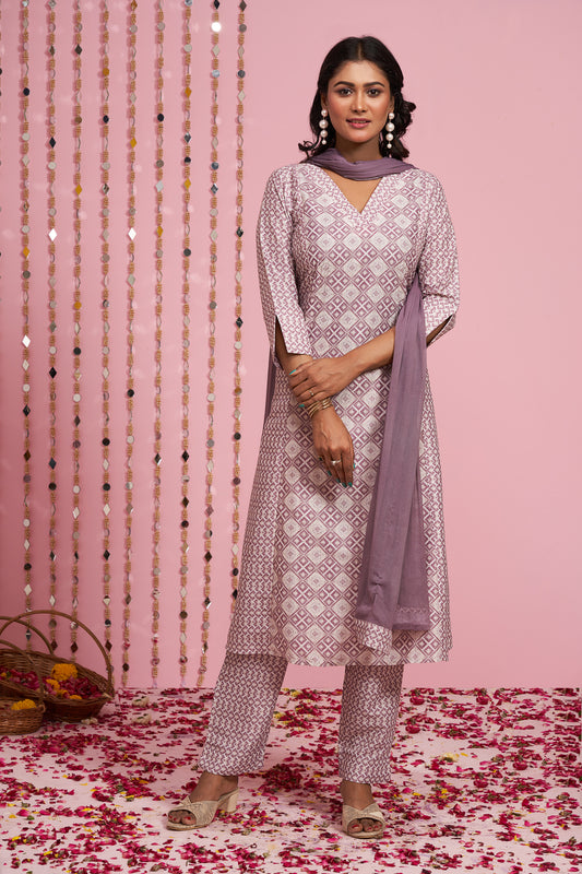 A-line Printed Kurti Set With Dupatta