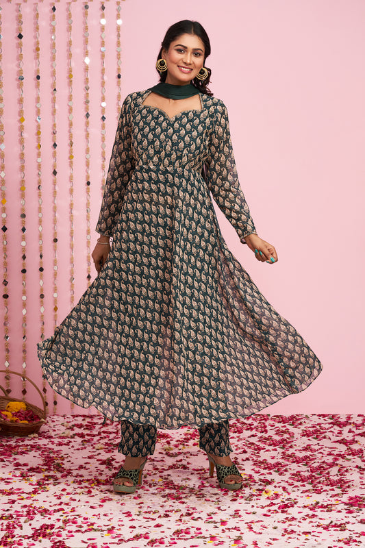 Printed Anarkali Kurti Set With Dupatta