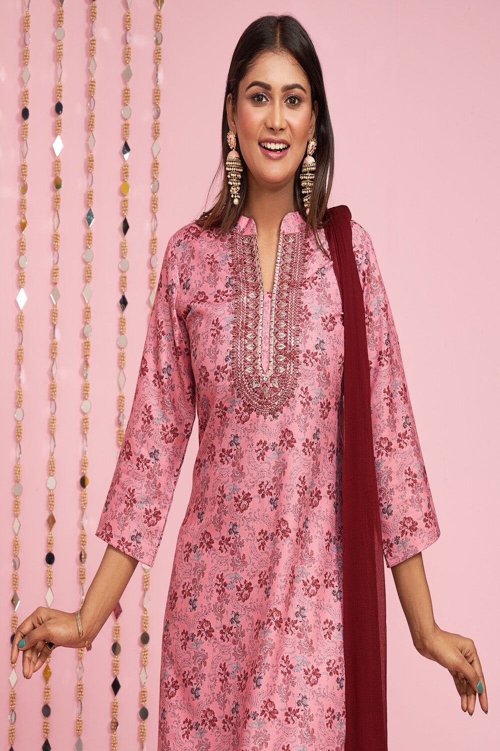 Floral Printed Kurti Set With Dupatta