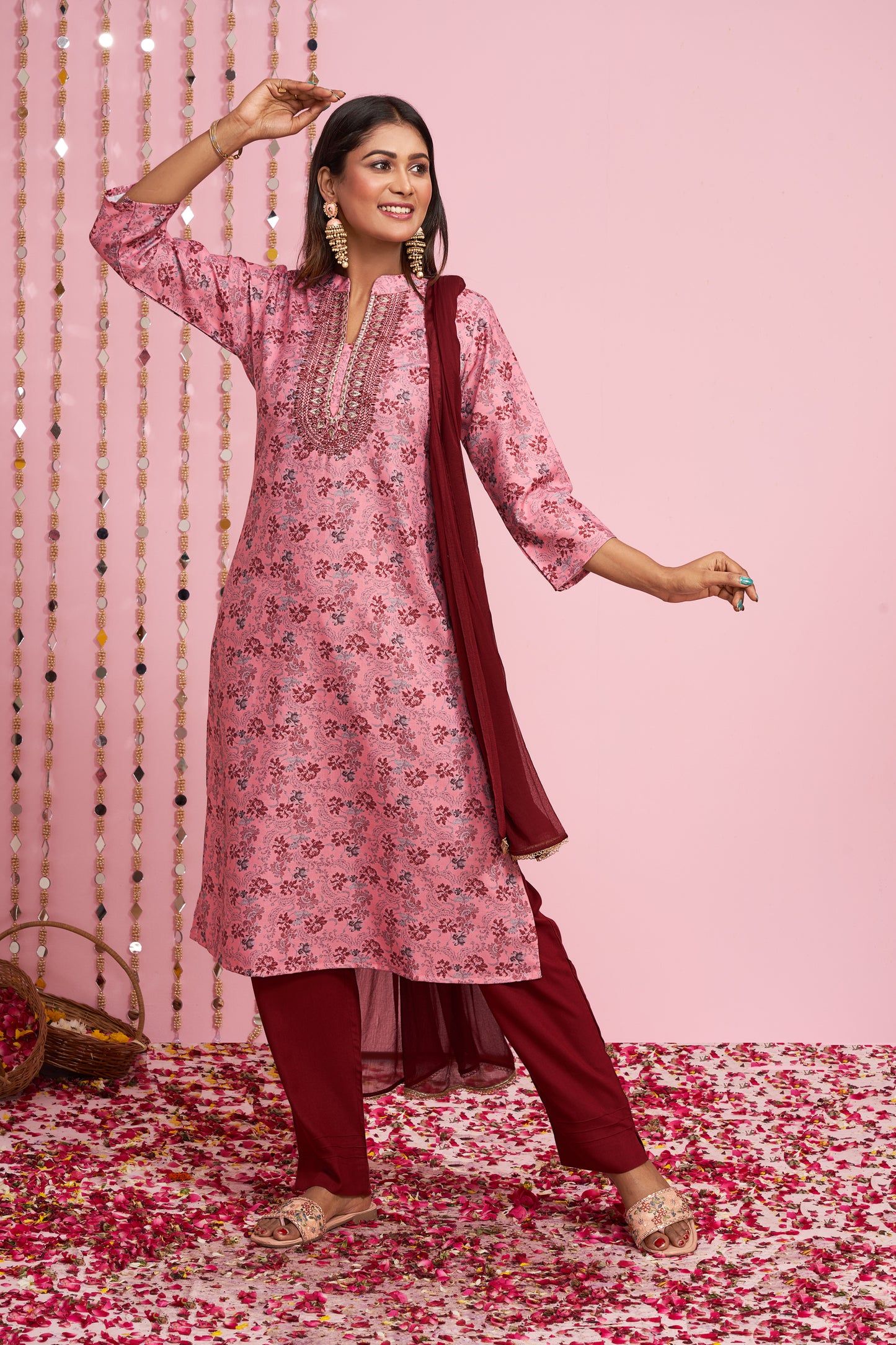 Floral Printed Kurti Set With Dupatta