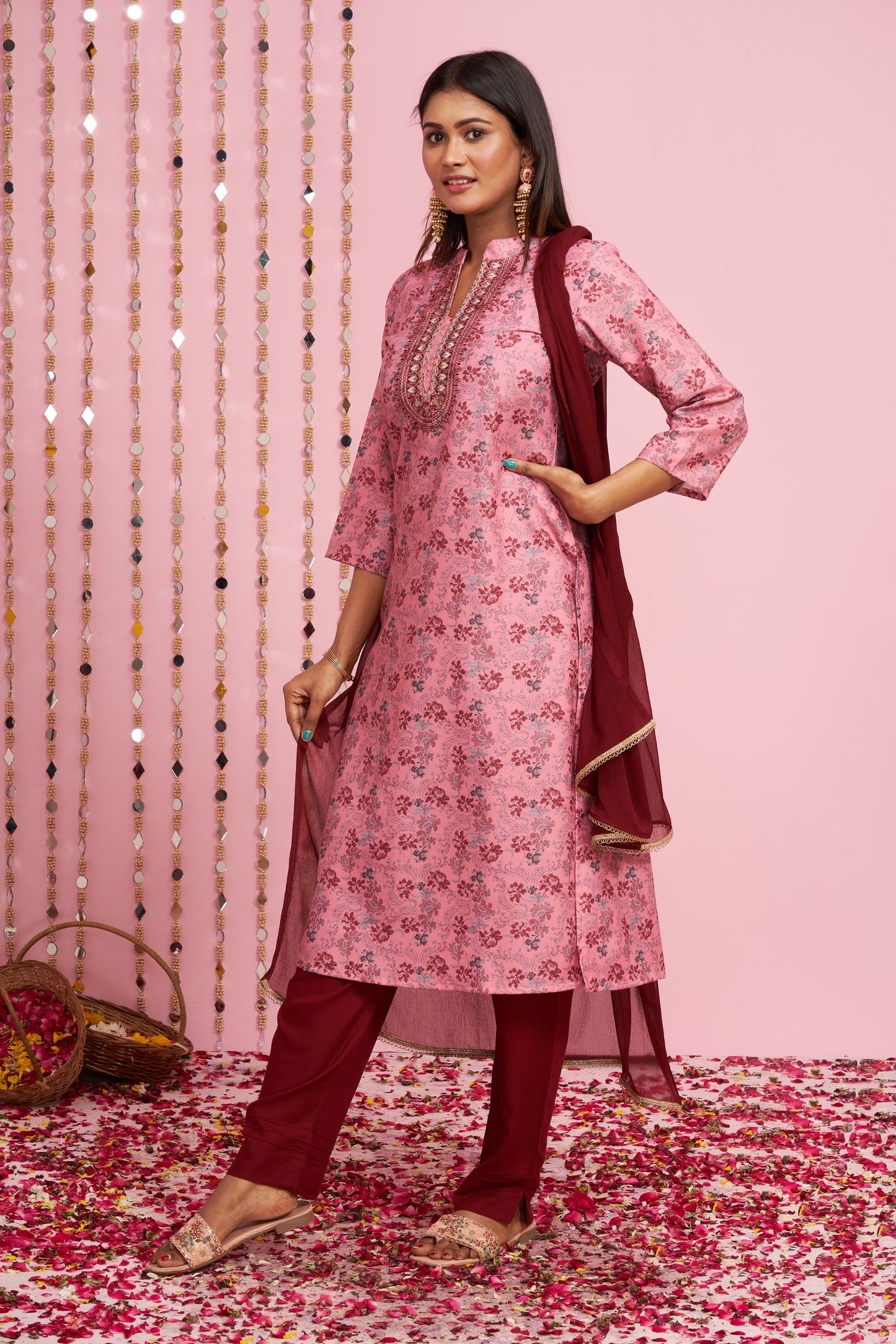 Floral Printed Kurti Set With Dupatta