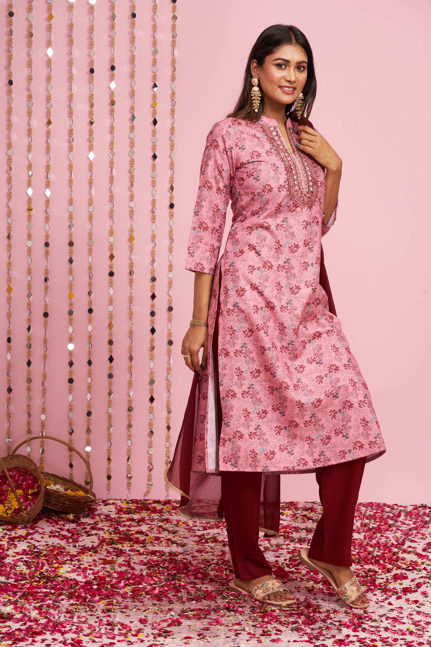 Floral Printed Kurti Set With Dupatta