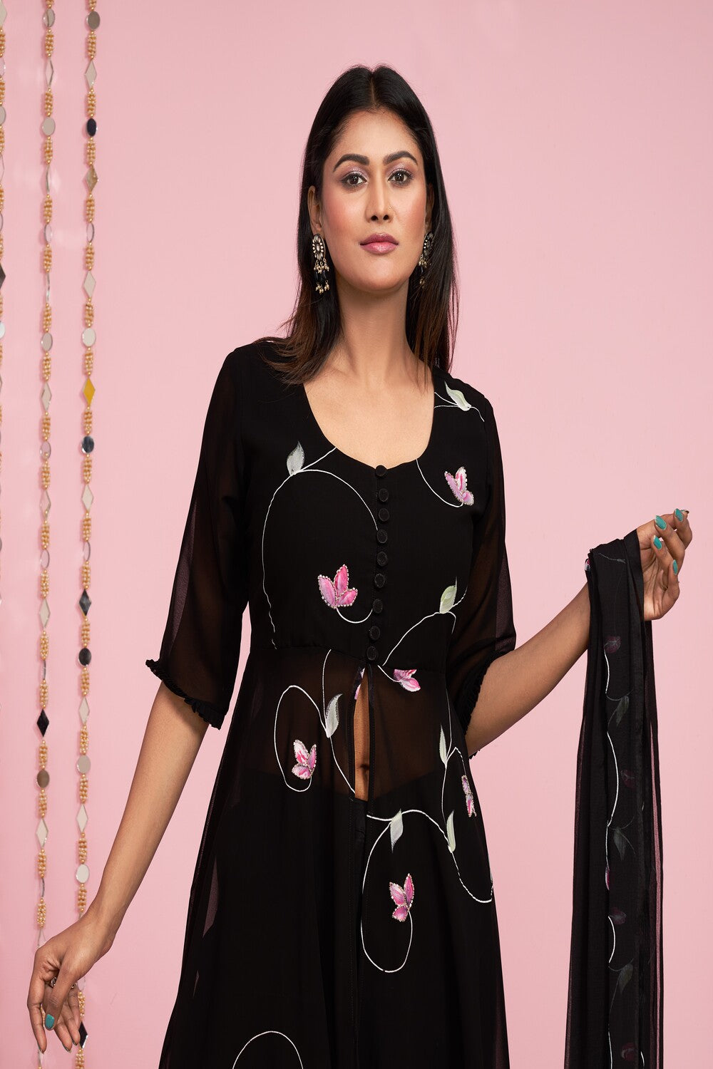 Front Slit Hand Painted Kurti Set With Dupatta I-6567