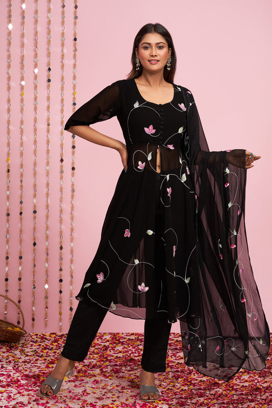 Front Slit Hand Painted Kurti Set With Dupatta I-6567