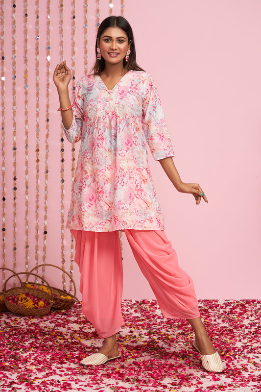 Floral Printed Kurti With Dhoti Pants