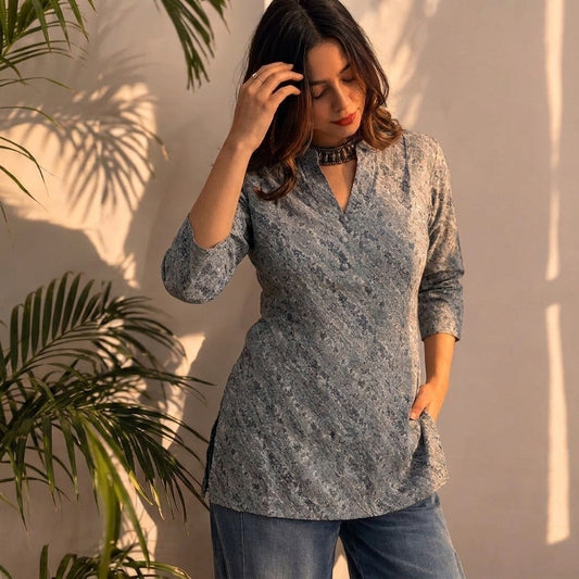 Slate Blue Printed Short Tunic