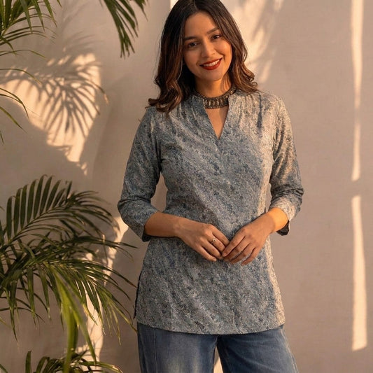 Slate Blue Printed Short Tunic
