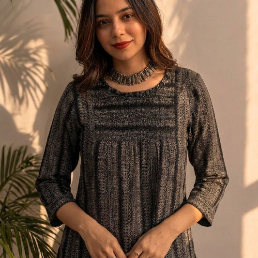 Midnight Textured Printed Short Tunic