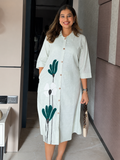 Baby Blue Floral Appliqué Shirt Dress