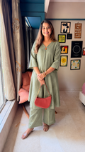 Sage Green Linen Kurti Set