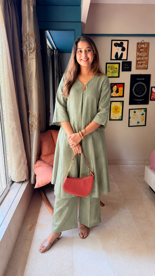 Sage Green Linen Kurti Set
