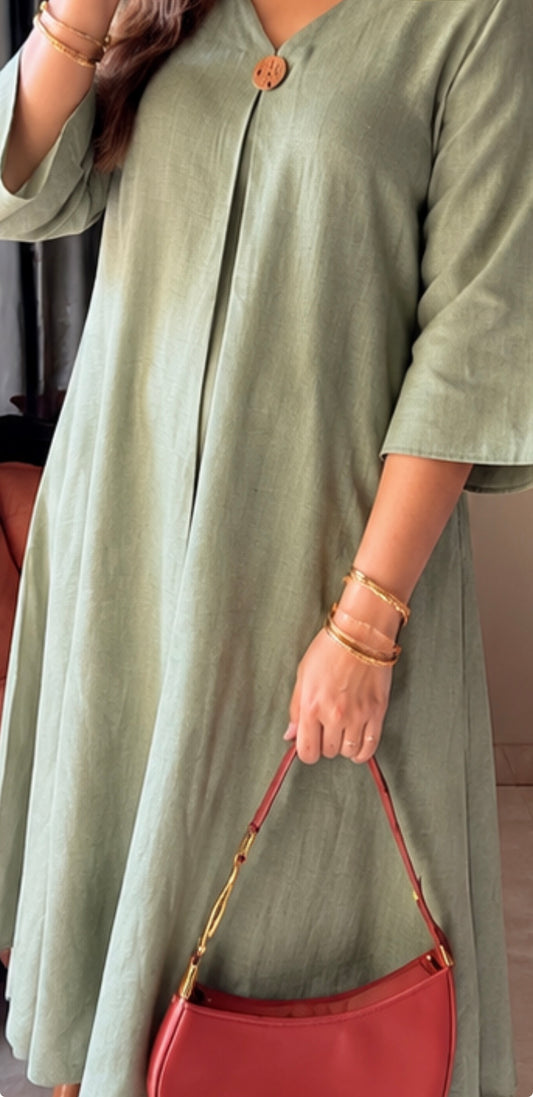 Sage Green Linen Kurti Set