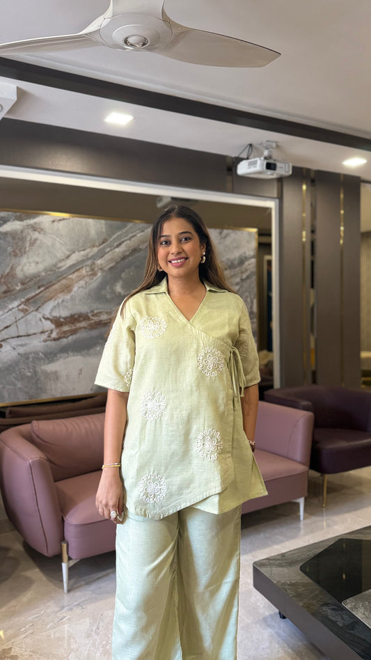 Embroidered Linen Co-ord Set Pista