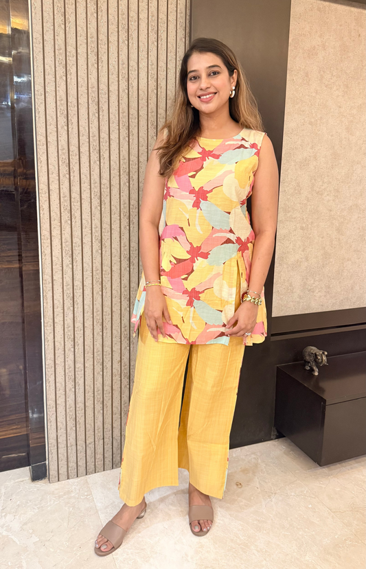 Sunshine Floral Co-ord Set with Extra Sleeves Fabric Attached