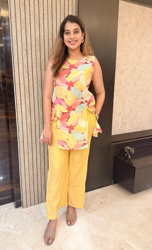 Sunshine Floral Co-ord Set with Extra Sleeves Fabric Attached
