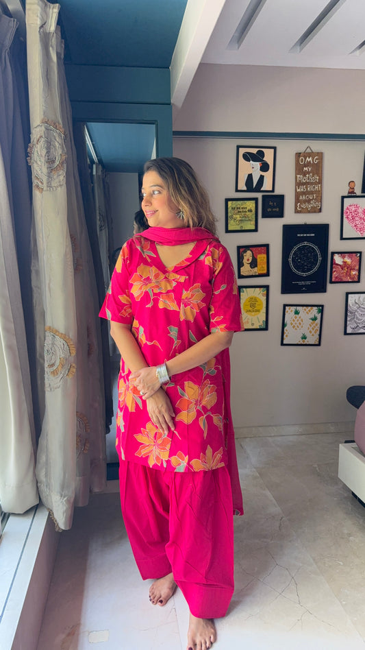 Rani Bloom Floral Cotton Farshi Kurta Set