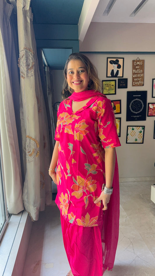 Rani Bloom Floral Cotton Farshi Kurta Set