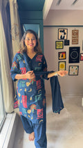 Royal Blue Aura Printed Long Kurta With Farshi Salwar Set