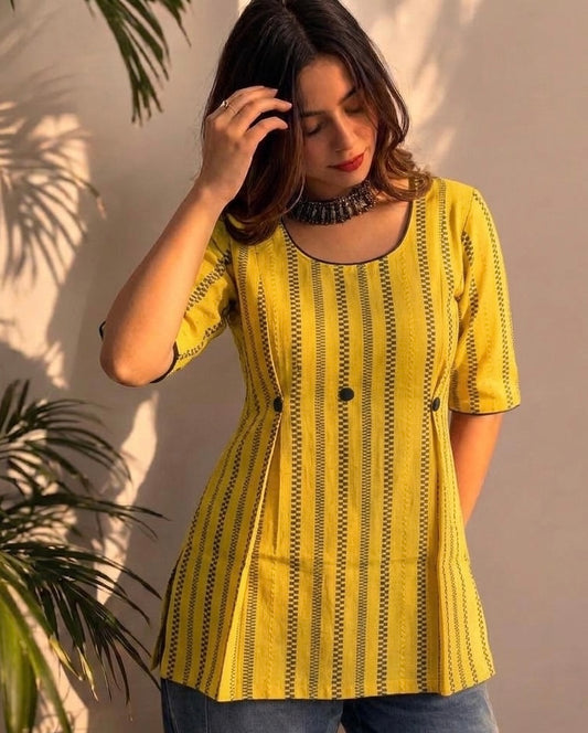 Yellow Stripe Structured Short Tunic