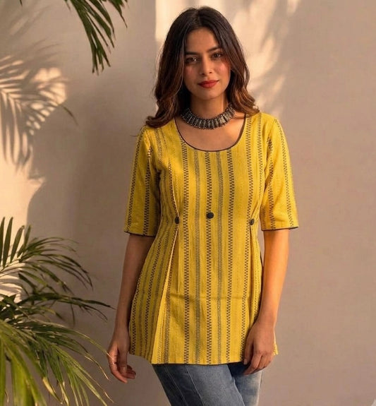 Yellow Stripe Structured Short Tunic