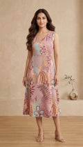 Blush Botanica Viscose Muslin Midi Dress With Sleeves Fabric Separate