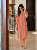 Peach Orange Handwoven Cotton Kurti