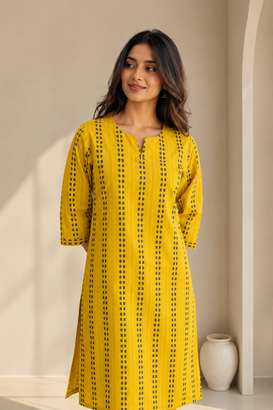 Sunshine Yellow Handwoven Cotton Kurti