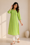 Vibrant Green Handwoven Cotton Kurti
