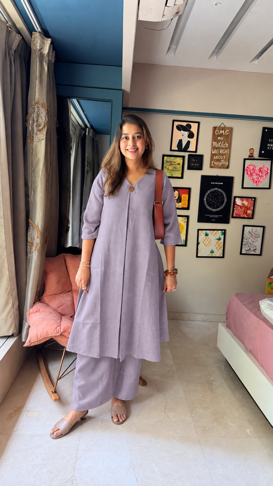 Lilac Linen Kurti Set