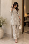 Daisy Bloom Embroidered Linen Co-ord Set Beige