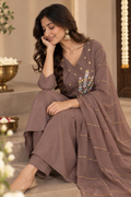 Mauve Embroidered Kurta Set With Dupatta