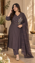 Violet Embroidered Kurta Set With Dupatta