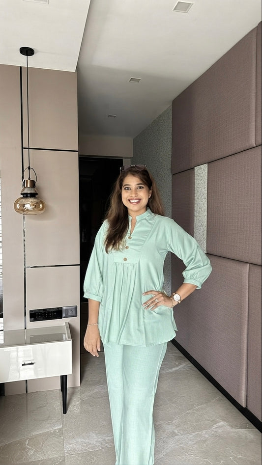 Textured Office Wear Co-ord Set Turquoise