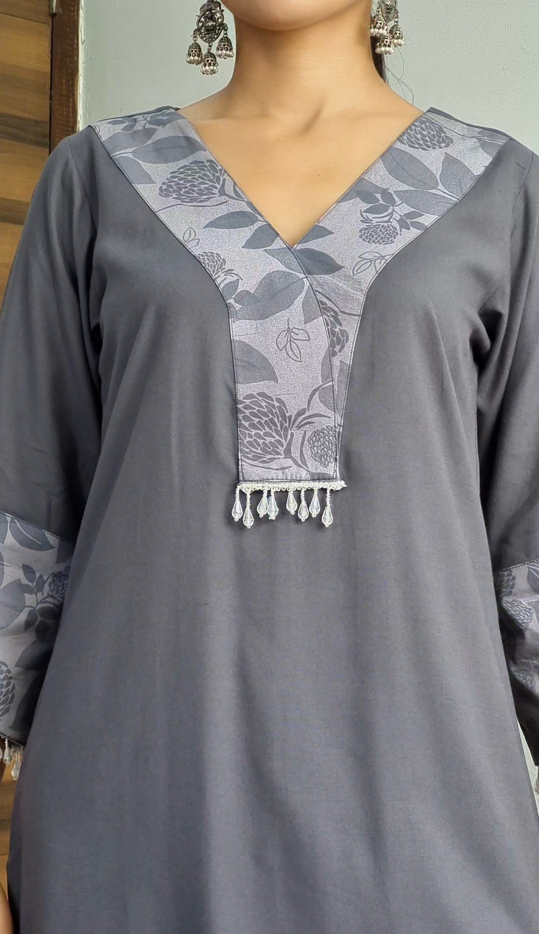 Charcoal Grey Printed Kurta Set