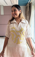 Ivory White Abstract Appliqué Co-ord Set with Wide-Leg Pants