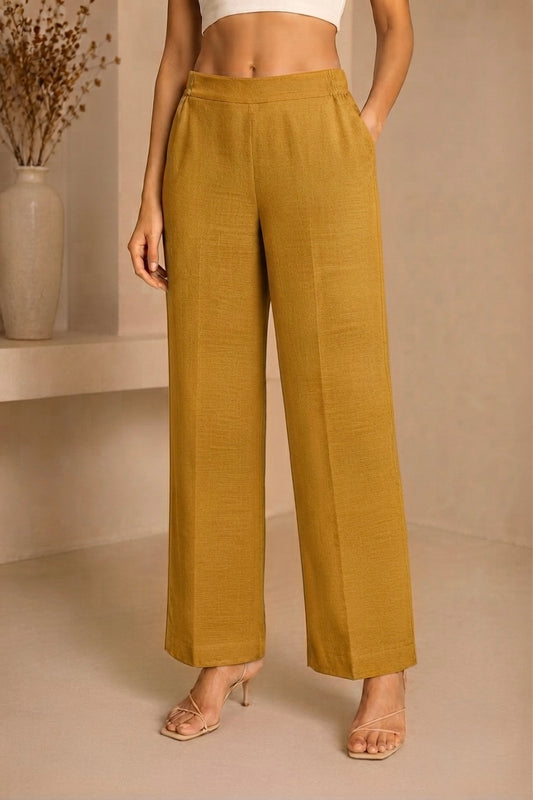 Essential Cotton Lycra Pants – Mustard