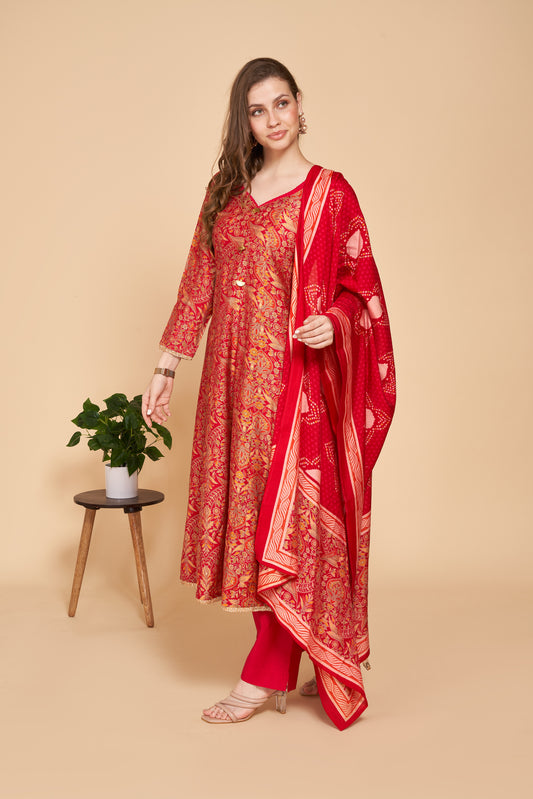 Kurti Set With Printed Brocade Dupatta