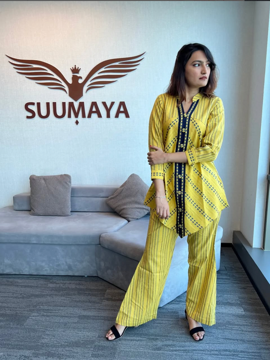 Self-Weave Yellow Co-Ord Set