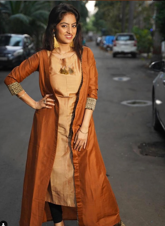 Chanderi Kurti With Long Jacket