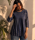 Midnight Stripe Textured Printed Short Tunic