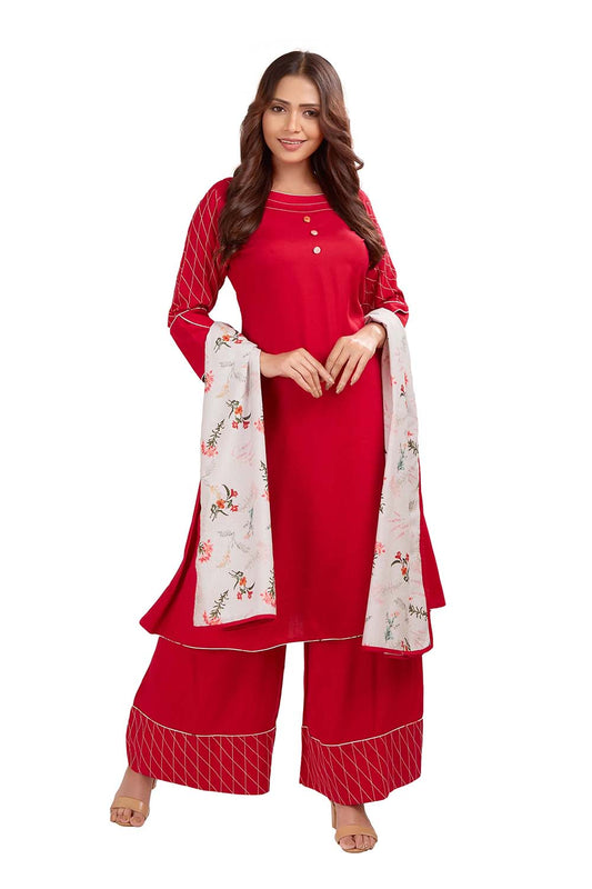 Palazzo Kurti Set With Printed Dupatta