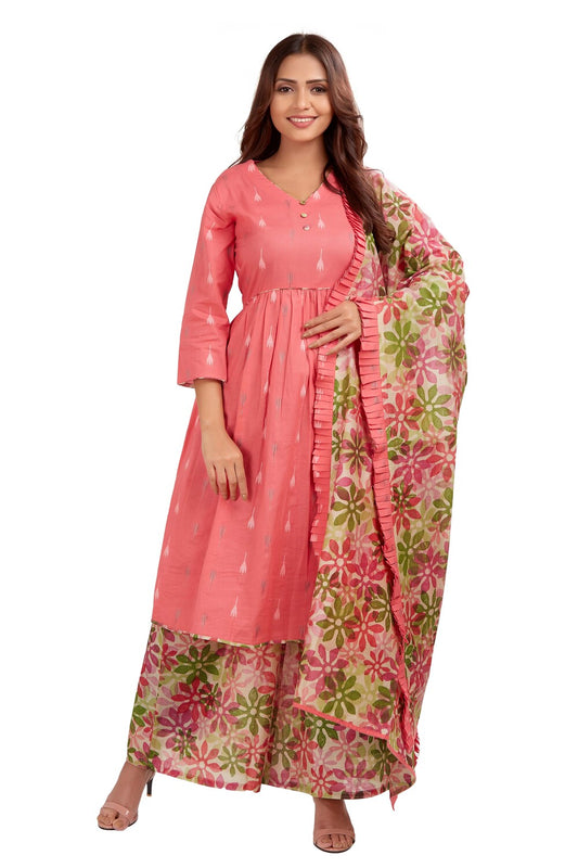 Floral Printed Kurti Set With Dupatta