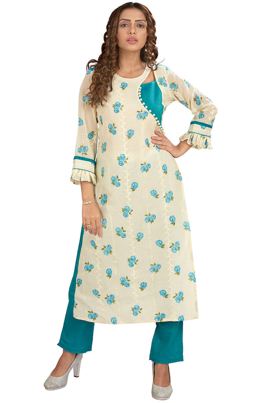 Asymmetric Floral Printed Kurti Set