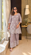Daisy Bloom Embroidered Linen Co-ord Set Mauve
