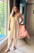 Beige Linen Kurti Set with Pockets & Separate Sleeves