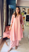 Blush Pink Linen Kurti Set