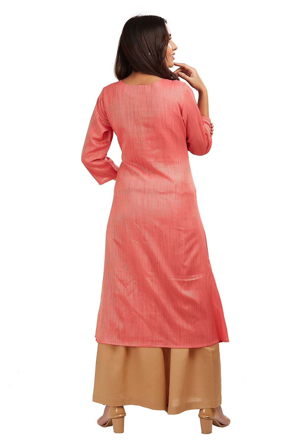 Women Cotton Blend Pink Kurti And Palazzo Set